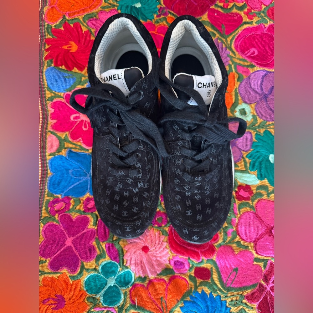 Chanel Signature Black Velvet Trainer Sneakers - Picture 8 of 10